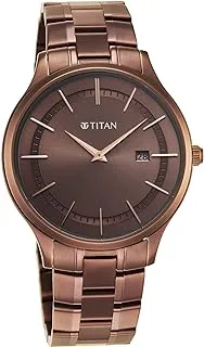 Titan Men Stainless Steel Analog Brown Dial Watch-90142Qm05, Band Color-Brown