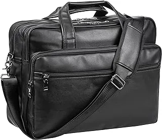 Leather Laptop Bag,Men's 17.3 Inches Messenger Briefcase Business Computer Satchel Handbag Shoulder Bag Fits 17.3 Inch Laptop Case Computer Tablet (Black)