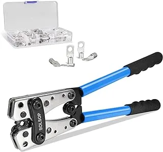 Solsop Battery Cable Crimping Tool Kit from AWG 1/0-8 with 60PCS Copper Ring Terminals 8 Sizes Battery Cable Lug Crimper for Heavy Duty Wire Lugs, Battery Terminal, Copper Lugs