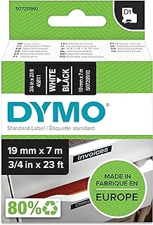 Dymo D1 Labels, White Print on Black, 19 mm x 7 m, Self-Adhesive Labels for LabelManager Label Printers, Authentic