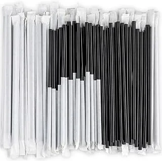 12 MM Black Paper Straws (100 Pcs) For Bubble Tea/Shakes/Smoothies Wrapped Individually for Drinking, 100% Biodegradable And Durable 12 MM Diameter x 20 CM Long - Pack Of 100