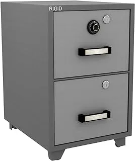 RIGID Safe Box with 2 Drawer Storage Cabinet, Combination & Dual Key Lock for Passports, Cash, Jewelry, and Documents (Grey)