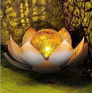 Huaxu Solar Powered Garden Lights, Outdoor Decorative Lotus Light, Art Cracked Glass Ball Metal Waterproof Solar Garden Light for Pathway, Lawn, Patio, Yard