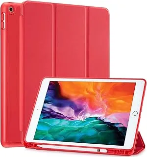 AWH Compatible for iPad 10.2 - inch 9th/8th/7th Generation Case(2021/2020/2019) with Pencil Holder, Slim Soft TPU Smart Trifold Stand Protective Full Body Cover, Auto Sleep/Wake - Red