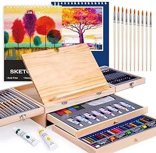 85 Piece Deluxe Wooden Art Supplies, Art Kit with Easel and Acrylic Pad, Art Set for Teens, Adults and Artist Beginners, Creative Gift Box with Wooden Case, Sketching Pencils, Artist Brushes