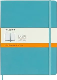 Moleskine Classic Ruled Paper Notebook, Hard Cover and Elastic Closure Journal, Color Reef Blue, Size Extra Large 19 x 25 cm, 192 Pages