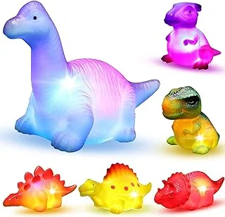 AMERTEER 6 Packs Dinosaur Light up Bath Tub Toys Tor Toddlers | Flashing Color Changing Light in Water | Floating Dino Bathtub Pool Toy for Baby, Infant Kid, Toddler, Child, Boy, Girl Preschool