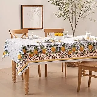 Elrene Home Fashions Capri Lemon Double-Bordered Mediterranean Fabric Tablecloth, Rectangle, 60 inches X 120 inches