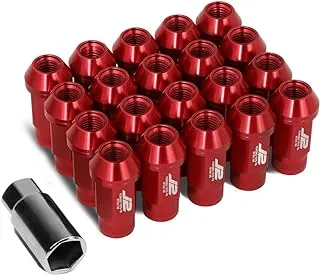 J2 Engineering 7075 Aluminum Red M12 x 1.5 20Pcs L: 50mm Open End Lug Nut Set w/Adapter