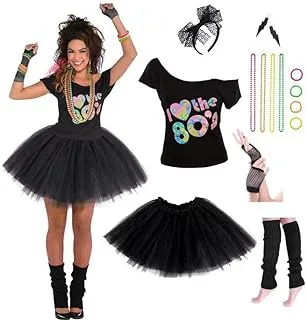 Women's 80's Costumes with Accessories Set Tutu Skirt Earrings Necklace Bracelets Fishnet Gloves Legwarmers Headband All in …