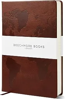 Beechmore Books Travel Planner by of London | Large 5.75 x 8.25 | Vegan Leather Hardcover Notebook with Travel Checklists and 8 Trip Sections | Thick 120gsm Lined Paper | Gift Box | Chestnut Brown