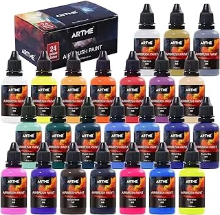 ARTME Airbrush Paint, 24 Colors Airbrush Paint Set Include Metallic and Neon Colors, Opaque & Water Based Acrylic Airbrush Paint, Leather & Shoe Airbrush Paint Kit for Artists, Beginners, and Students