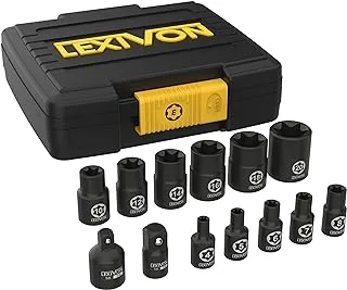 مجموعة مقابس LEXIVON E-TORX، مصنوعة من سبائك الفاناديوم الكروم | طقم مقبس نجمة أنثى مكون من 13 قطعة E4 - E20 | حقيبة تخزين محسنة (LX-147)