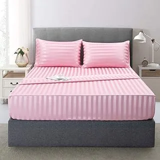 Satin-Silk Sheets King Size Bed Set, Pink Soft Cooling Deep Pocket King Sheets, Hypoallergenic, Wrinkle and Fade Resistant Bedding Set, 4 Piece, Striped