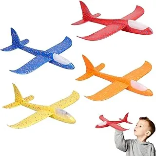 Home Smart Foam Airplane Set of 4 Pcs Assorted Color LED Light Flying Airplane Manual Throwing Outdoor Activity Toy for Kids Ideal for Birthday Gift