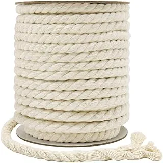 8mm Cotton Cord, 18m 3Ply Twisted Macrame Cotton Rope for Crafts, Wall Hangings, Plant Hangers, Knotting (Beige)