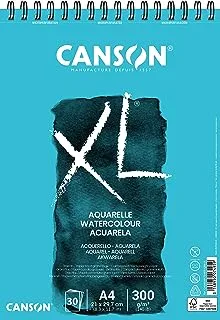 CANSON XL Watercolour 300gsm A4 Paper, Cold Pressed, Spiral Pad Short Side, 30 White Sheets, Ideal for Professional Artists