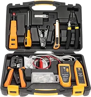 InstallerParts 15 Piece Network Installation Tool Kit - Includes LAN Data Tester, RJ11/45 Crimper, 66 110 Punch Down, 20-30 Gauge Wire Stripper, Utility Knife, 2 in 1 Screwdriver, and Hard Case