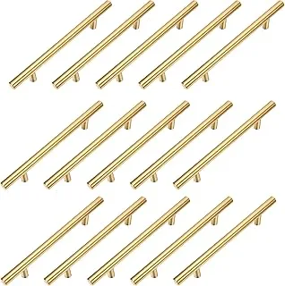 Kitmose 15 Pack Cabinet Pulls Brushed Gold Stainless Steel T Bar Pull Handle for Furniture Kitchen Cabinet Cupboard Drawer Door Handle Pull Knobs (Overall Length 7-7/8