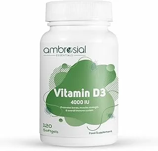 Ambrosial Vitamin D3 4000 IU (100 mcg) |Vitamin D Tablets for Healthy Bones and Teeth | Vitamin D 4000iu Supports Immunity and Muscle Function | Gluten Free (Pack of 1-120 Softgels)