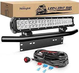 Nilight 20Inch 126W Spot Flood Combo Led Off Road Light Bar with Front License Plate Mounting Bracket and 16AWG Wiring Harness, 2 Years Warranty