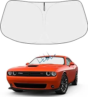 Front Windshield Sun Shade Foldable Sunshade Protector Custom Fit 2015-2021 2022 Dodge Challenger Coupe, SRT Hellcat, Redeye, Widebody, SXT, RT Scat Pack, GT, RT, TA Coupe Accessories 2022 Upgrade