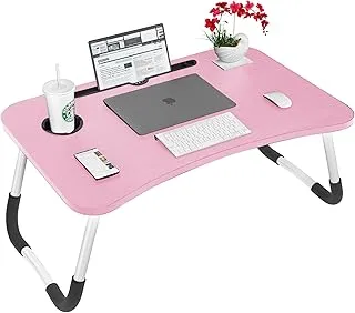 ZOBER Portable Folding Laptop Desk for Bed with Cup Holder Adjustable Lap Tray Notebook Stand Lap Desk Foldable Non-slip legs grip Stand Table for outdoor, indoor, working, studing, camping (PINK)