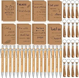 PerKoop 48 Pcs Christian Party Favors 3 x 5 Inch Religious Notepads Pens Bible Verse Keychains Bulk Jesus Loves You Gifts for Church Sunday School Office Supplies