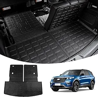 Thinzyou Fit 2020-2023 Ford Explorer Trunk Mat Cargo Liner Seat Back Cover Protector TPE جميع الأحوال الجوية Trunk Liner 2022 Explorer Accessories (حصيرة صندوق السيارة مع سجادات مسند الظهر)