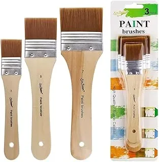 Style Wooden Handle Paint Brush 3Piece Set, Nylon, Bristle & Flat Brush For Painting, Acrylic, Wall Paint