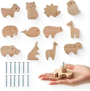 Youuys Wooden Animal Cabinet Knobs Decorative Wood Dresser Knobs Natural Wild Animal Drawer Pulls with Screws Jungle Sea Zoo Animals Drawer Knobs Kids Suitable for Cabinets Furniture （12 Sets） (C-1)