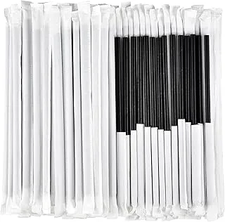 8 MM Black Paper Straws (100 Pcs) Wrapped Individually for Drinking, 100% Biodegradable And Durable 8 MM Diameter x 20 CM Long - Pack Of 100