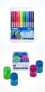 Maxi Pens In A Wallet 12 Colours + SHARPENER SINGLE HOLE 4PC BOX