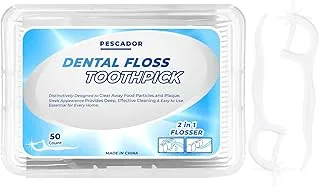 PESCADOR Dental Floss Teeth Plastic Flosser Toothpicks Stick Oral Care Cleaning Tool Tooth Flossers for Plaque Removal and Oral Hygiene, Compact and Convenient for Travel or Daily Use (50 COUNT)