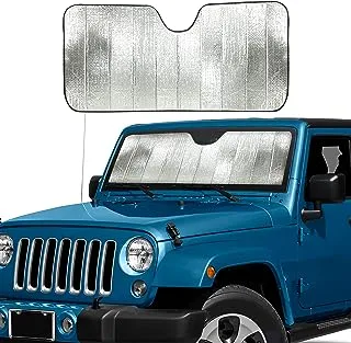 EcoNour Accordion Windshield Sun Shade for Jeep Wrangler | Car Shade Front Windshield Designed for Jeep Sahara Rubicon Wrangler JK JL CJ YJ TJ | Dashboard Sun Visor for UV and Heat | XS 53 x 17 inches