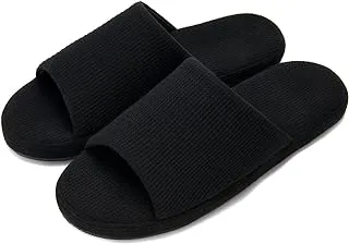 Winforea Mens Open Toe House Slippers,Non-slip Memory Foam Indoor Slippers for Men with Breathable Hard Bottom,Comfy Men's Slip on Bedroom Slippers,Black Gray