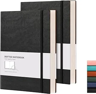 RETTACY Dotted Grid Journal 2 Pack - B5 دفتر ملاحظات منقط كبير الحجم مع 384 صفحة مرقمة، ورق منقط سميك 100 جم، غطاء جلد ناعم، جيب داخلي، ''7.6 × 10''