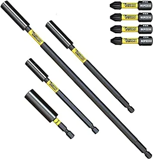 8 Piece SabreCut SCRK10 Magnetic 60mm 100mm, 152mm and 305mm Professional Impact Bit Holders with 4 x 32mm PZ2 Screwdriver Impact Bits Compatible with Dewalt, Milwaukee, Makita, Bosch and Others