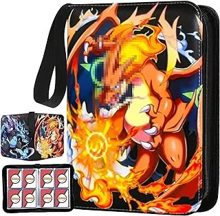 WEERHXAON Carrying 4-Pocket Case Binder for Cards, Pokemon cards holder,Portable Trading Cards Holder Card Collector Album Holder Fits 400 Cards,Trading Card Binder Storage Book Folder Book Protectors