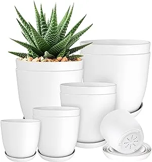 Utopia Home Plant Pots Indoor with Drainage - Pack of 10 Decorative Flower Pots for Indoor Plants - White Plastic Planters for Indoor Plants, Flowers, Cactus, Succulents Pot