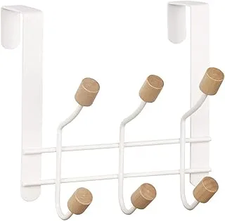 AMERTEER Door Hooks Rack - Sturdy Metal Over Door Organizer Rack with 6 Wooden, Coat Rack Back of Door Hooks for Hanging Clothes Hanger Over Door Towel Hook (White)