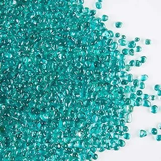 TWINKLING High Luster Round Fire Glass Stones,Glass Marbles,Glass Pebbles,Glass Beads Gems for Fire Pit Vase Fillers Crafts Aquarium Garden Decoration,3-6mm,1-Pound Jar (Turquoise)