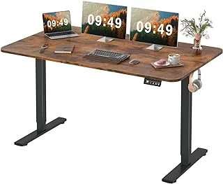 Furmax Electric Height Adjustable Standing Desk Large 55 inch Sit Stand up Desk Home Office Computer Desk Memory Preset with T-Shaped Metal Bracket, Brown