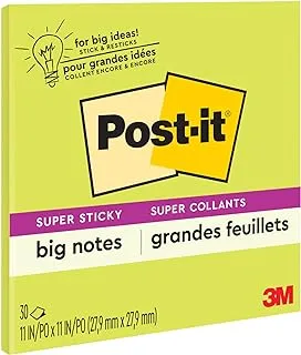 Post-it Super Sticky Big Notes, 11 in x 11 in, 1 Pad, 2X The Sticking Power, Neon Green (BN11G)