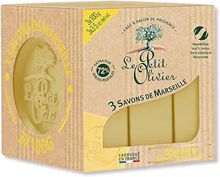 Le Petit Olivier Glycerin Marseille Soap I 72% vegetable oils I Extra Pure | Enriched with Olive Oil | Plant-based I One Voice certified | Made in France | 100g(Pack of 3)