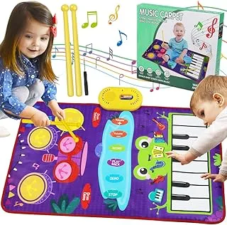 Baby Music Mat for Boys Girls Gift, Baby Toys 2-in-1 Toddler Musical Toys Piano Keyboard Drum Mat with 2 Sticks, Early Education Learning Floor Blanket for 1 2 3 4 5 6 Year Old Kids Birthday Present