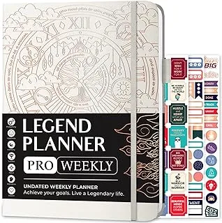 Legend Planner Deluxe Weekly & Monthly Life Notebook - 7 x 10in Hardcover and Stickers - White