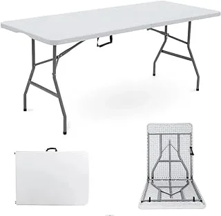 McMola 6Ft Heavy Duty Folding Table, Premium Quality Camping Table for Outdoor & Indoor Use for BBQ| Picnic| Garden| Office Party| Camping Activity-WHITE (180X74cm)