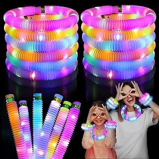 Light Up Pop Fidget Tubes Party Favors for Kids, 12 Pack Glow in The Dark Party Supplies Toddler Sensory Toys, Large Glow Sticks as Goodie Bag Stuffers and Birthday Party Pack Return Gifts for Kids