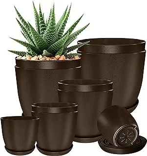 Utopia Home - Plant Pots Indoor with Drainage - 7/6.6/6/5.3/4.8 Inches Home Decor Flower Pots for Indoor Planter - Pack of 10 Plastic Planters for Indoor Plants, Nursery Pots, Succulents Pot - Brown